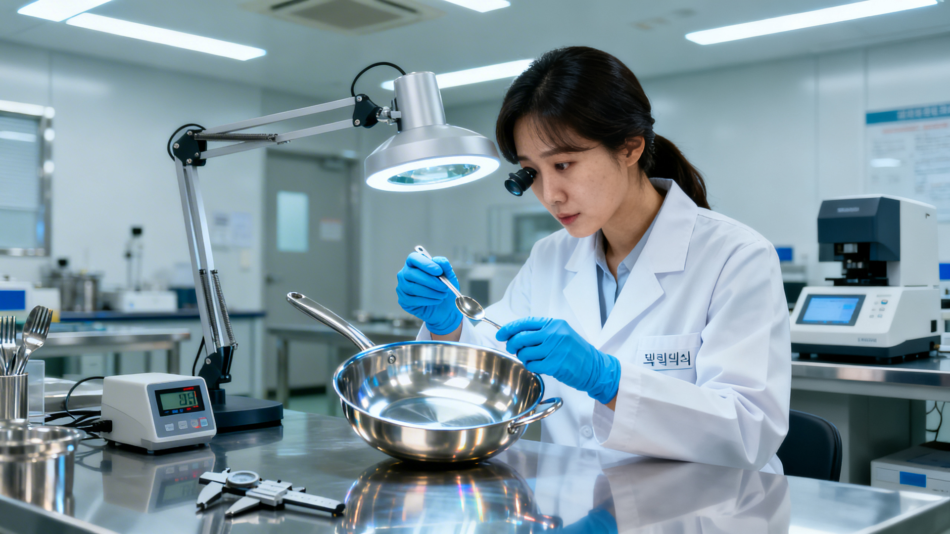 국내 공인 시험기관에서 주방용품 유해물질 검사를 진행하는 모습